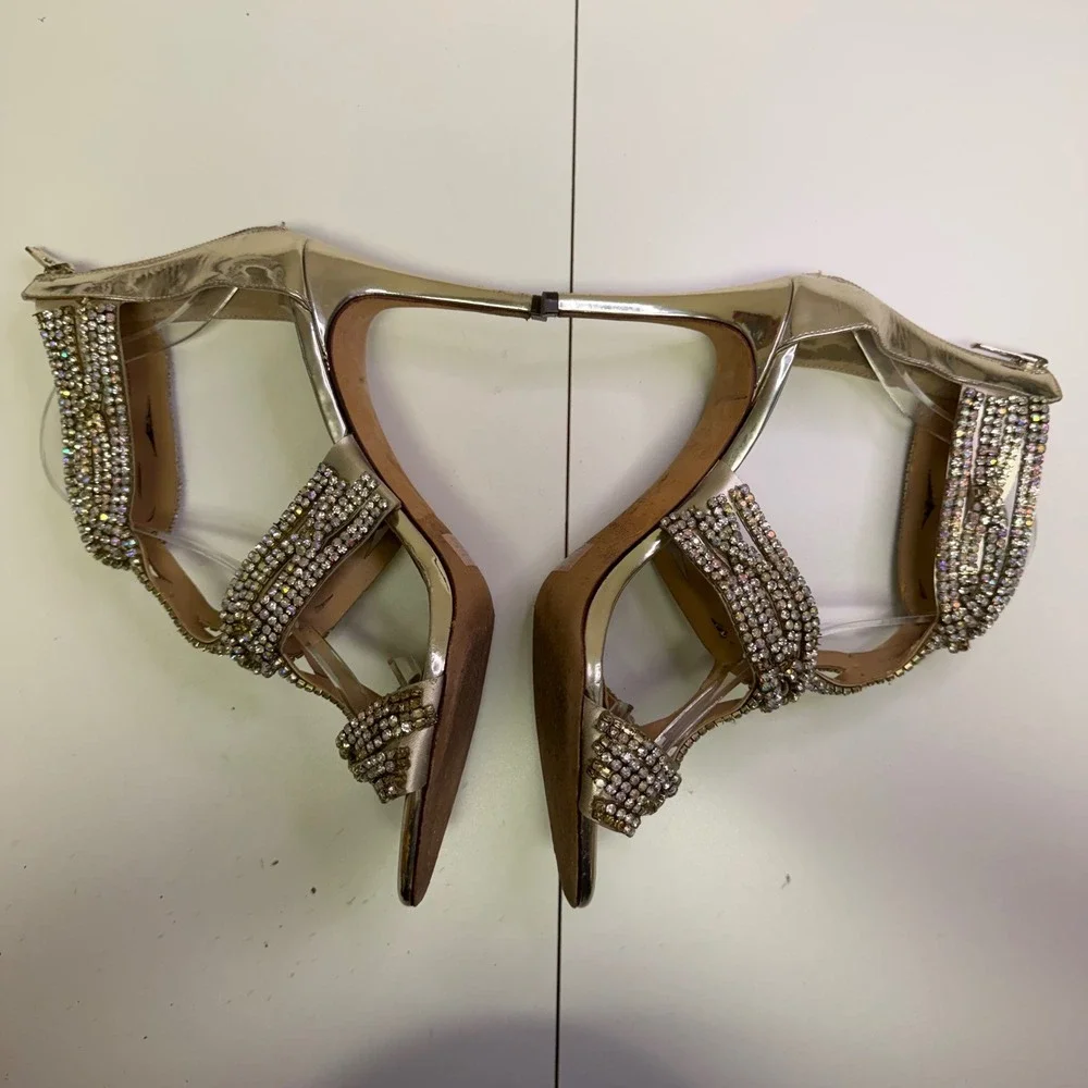 Antonio Melani Women 9M Gold Rhinestone Gladiator Stiletto Cage Heel‎ Sandals